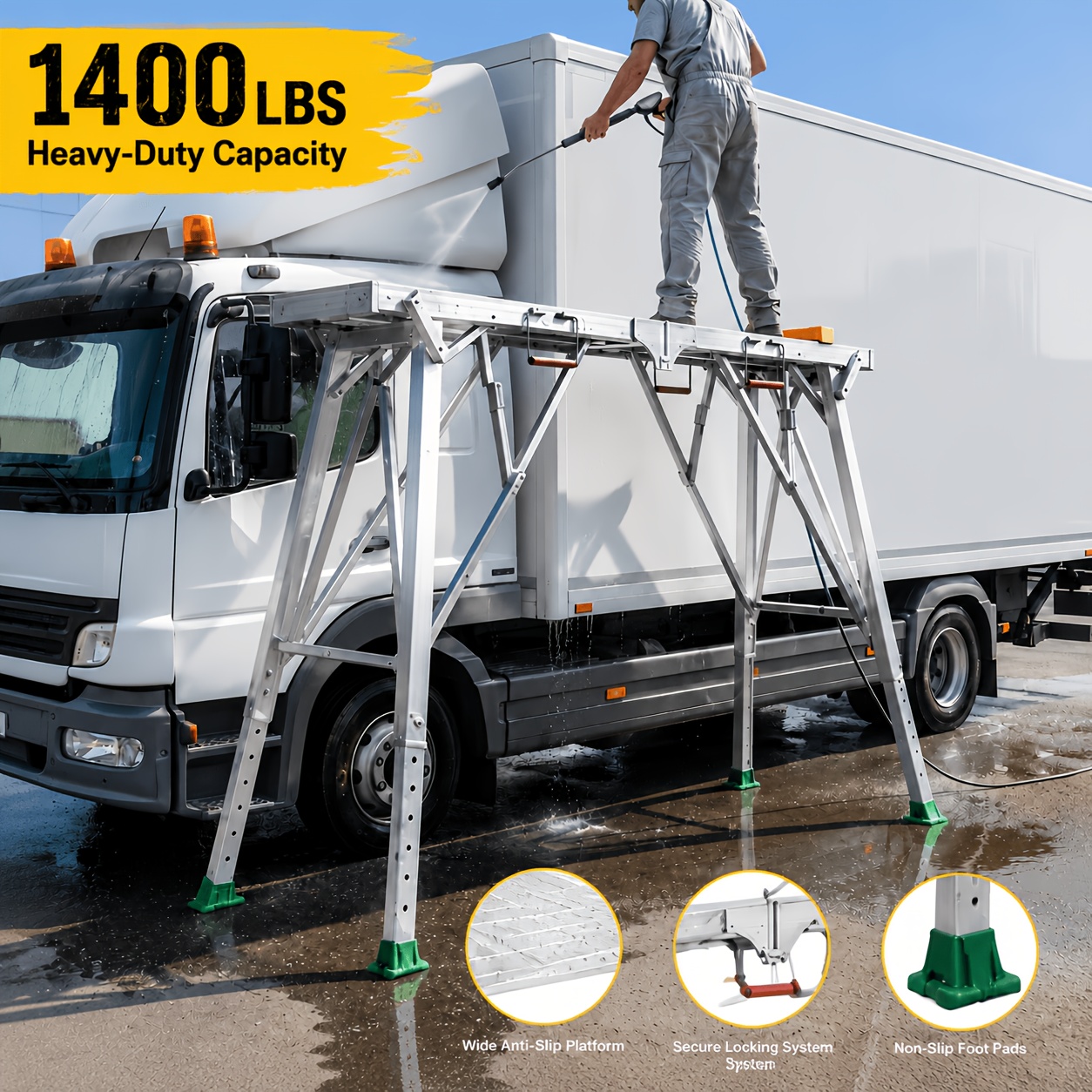 TEMU Height-adjustable Heavy-duty Scaffolding Portable Folding Work Platform ( With Non-slip Base And Sturdy Frame); Suitable For Truck Washing,