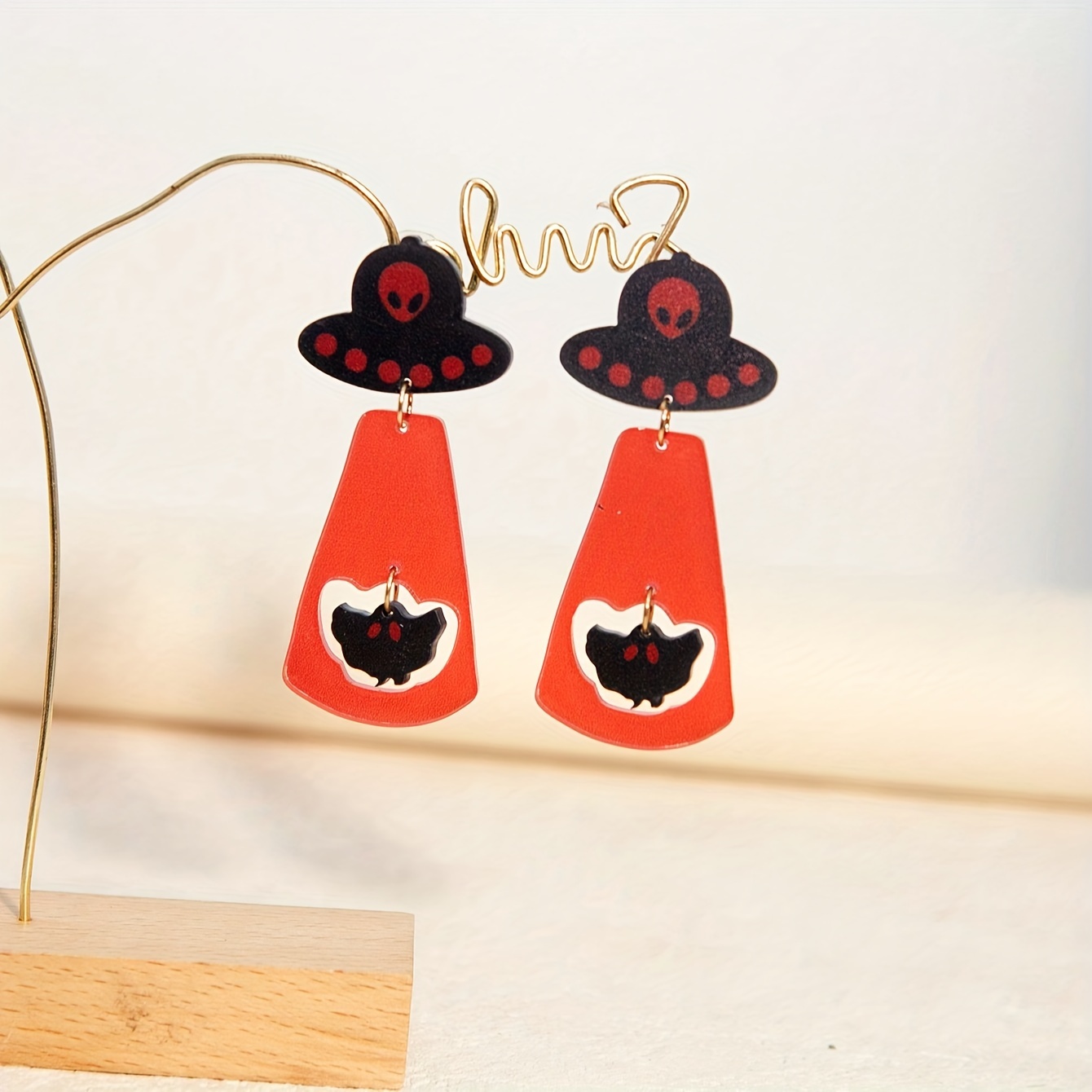 

Funky Ufo & Bat Dangle Earrings - Cute Vacation-style Acrylic With Stainless Steel Hooks, Ideal For Halloween Parties & , , Halloween Earrings