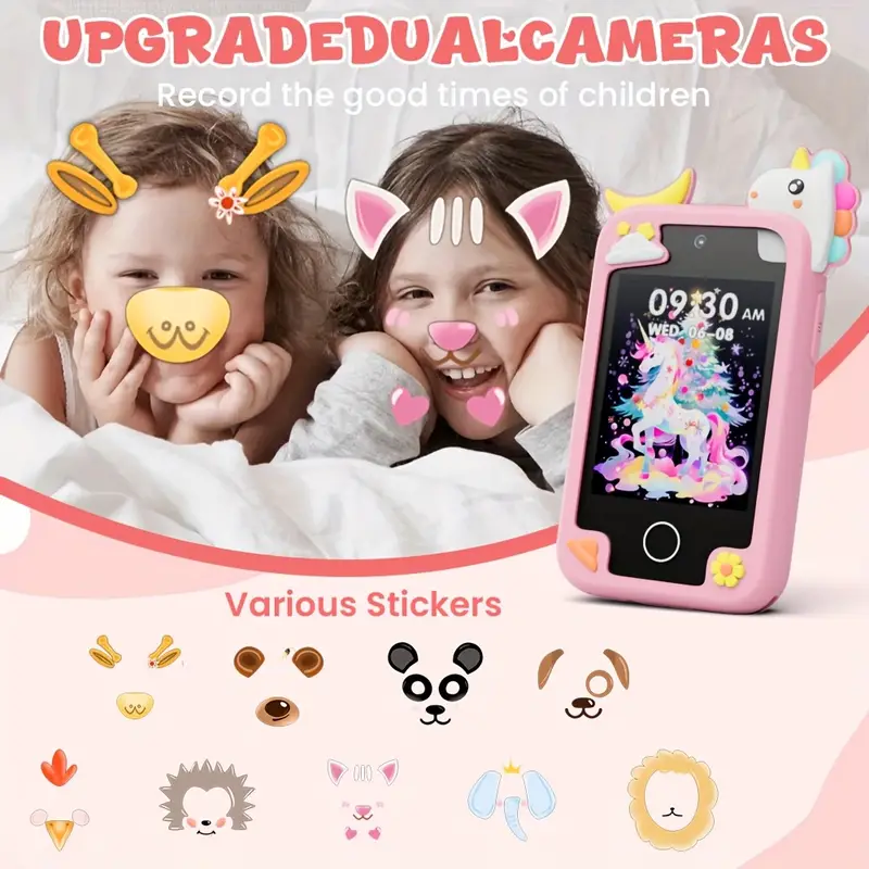 Téléphone intelligent pour enfants, cadeaux d'anniversaire pour filles de 3 à 6 ans, lecteur MP3 avec double caméra, téléphone à écran tactile, jouet éducatif Téléphone intelligent pour enfants, cadeaux d'anniversaire pour filles de 3 à 6 ans, lecteur MP3 avec double caméra, téléphone à écran tactile, jouet éducatif