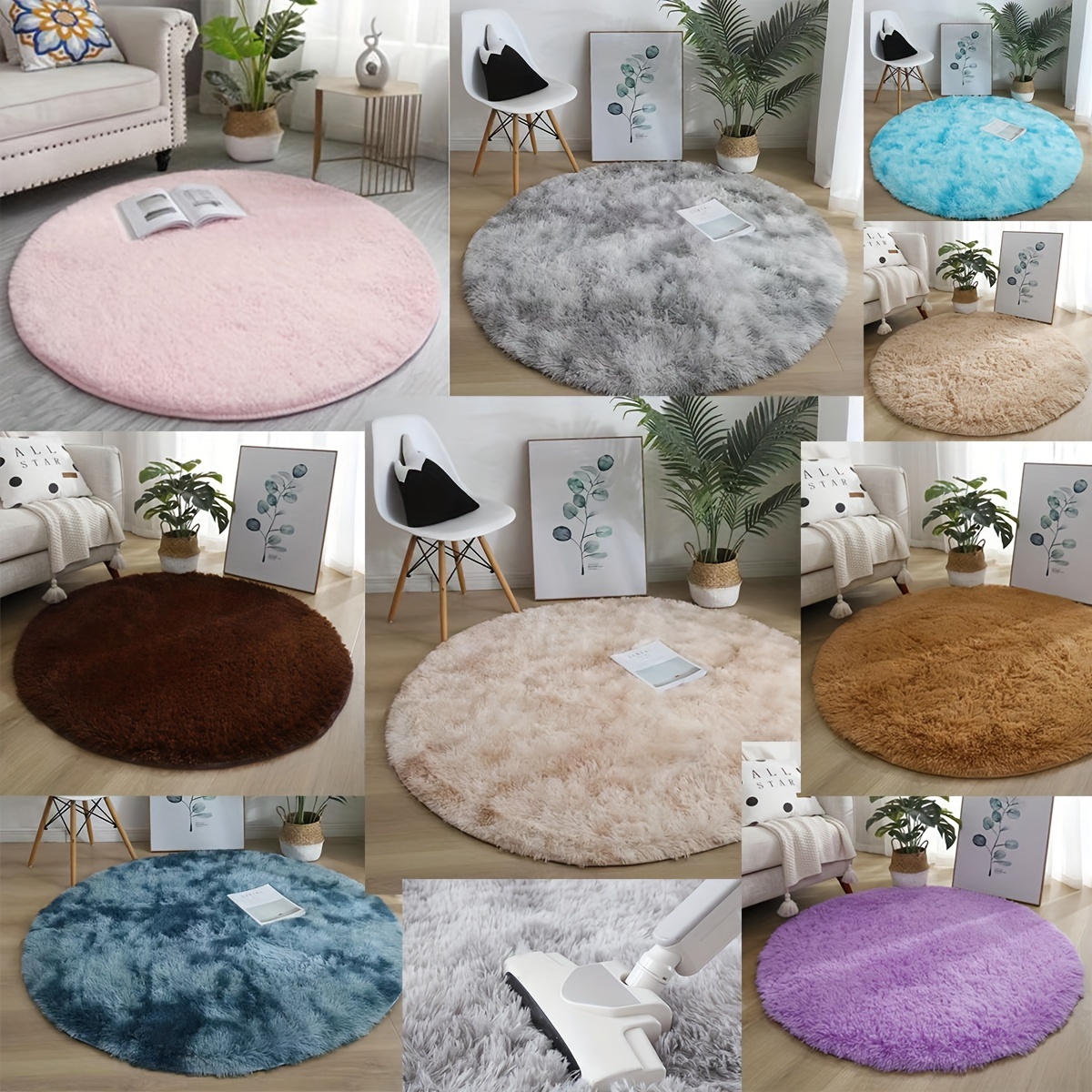 luxurious soft fluffy plush area mat non slip machine washable fade resistant round polyester mat for living room bedroom home decor details 0