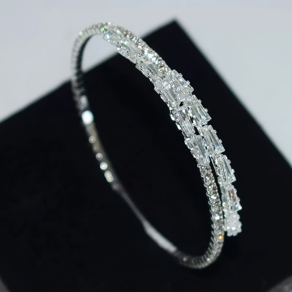 TEMU 1 Luxurious And Exquisite Artificial Rhinestone Open Bangle Bracelet