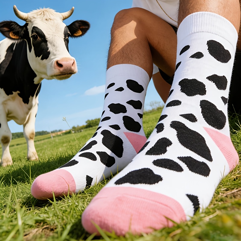 Image of 1 Pair Of Men's And Women's Socks, Black And Print Mid-calf Socks, Couple Socks For Sports, Outdoor, And Travel