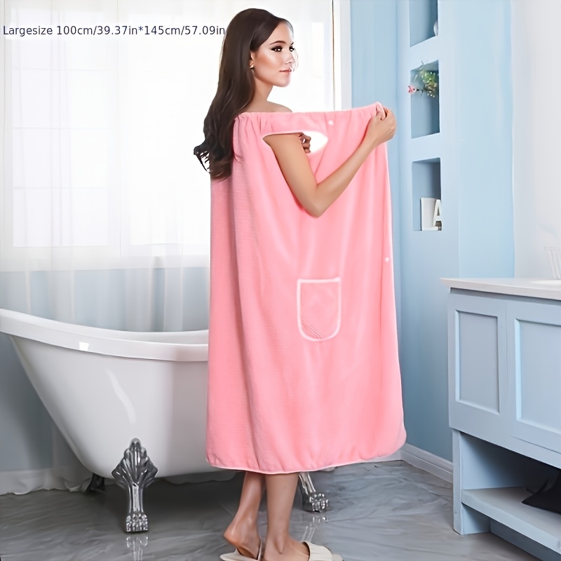 TEMU 1pc Polyester Bath Towel, Absorbent And Quick-drying Wearable Bath Towel, Women's With Pocket, Super Soft Bath Towel, For Bathroom Bedroom Spa,