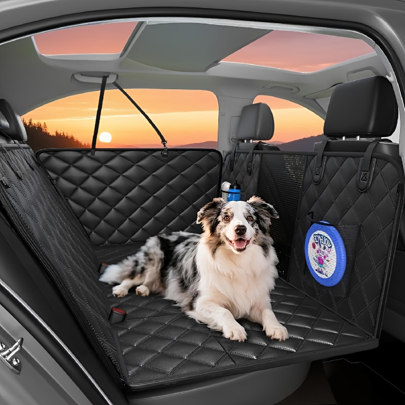 Large Black PU Leather Dog Car Seat Cover With Hard Bottom, Holds