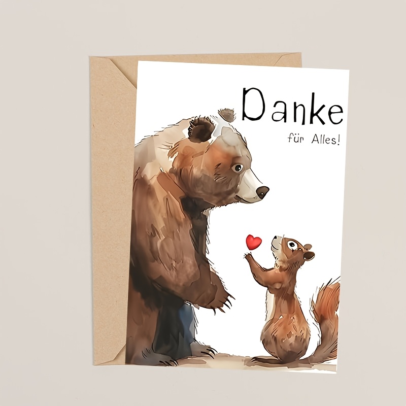 German Thank-you Card, Cute Bear Print, Fashionable Thank-you Card For , Family, , Colleagues