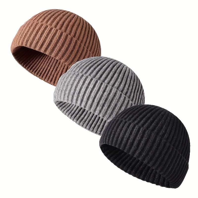 TEMU Juego de 3 gorros unisex sin , estilo casual tipo pescador, gorros acanalados cortos sin , accesorio de invierno y para la cabeza
