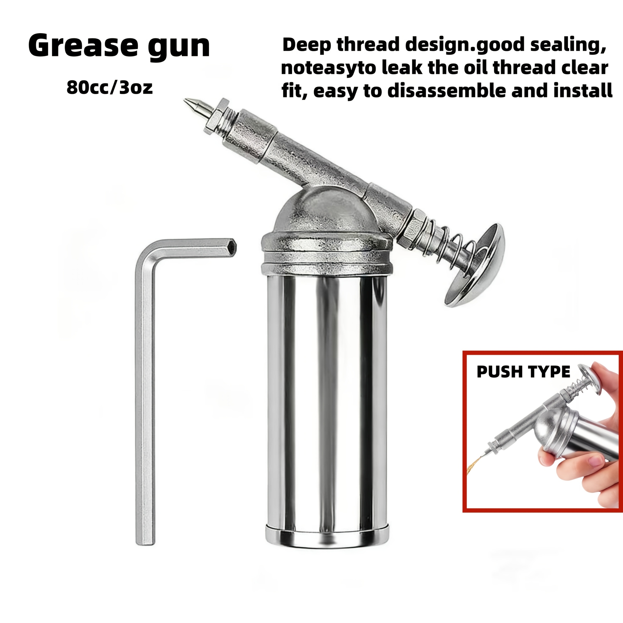 E-shop Upgraded Handheld Mini Fettpresse-Set, 80cc / 1000 PSI Hochdruckleistung | Langlebige Metallkonstruktion, Leckfreies Design | Einfach zu
