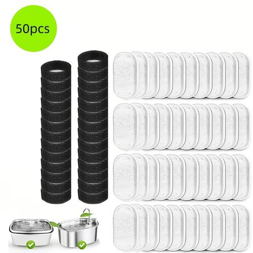 photo de l'article kit de remplacement pour fontaine à eau pour chat, 50 pièces (25 filtres et 25 noirs), adapté à différents modèles - fournit de leau potable , pour fontaines dintérieur et dextérieur pour chats et chiens (multi-pack durable) facile à installer et à nettoyer, batterie