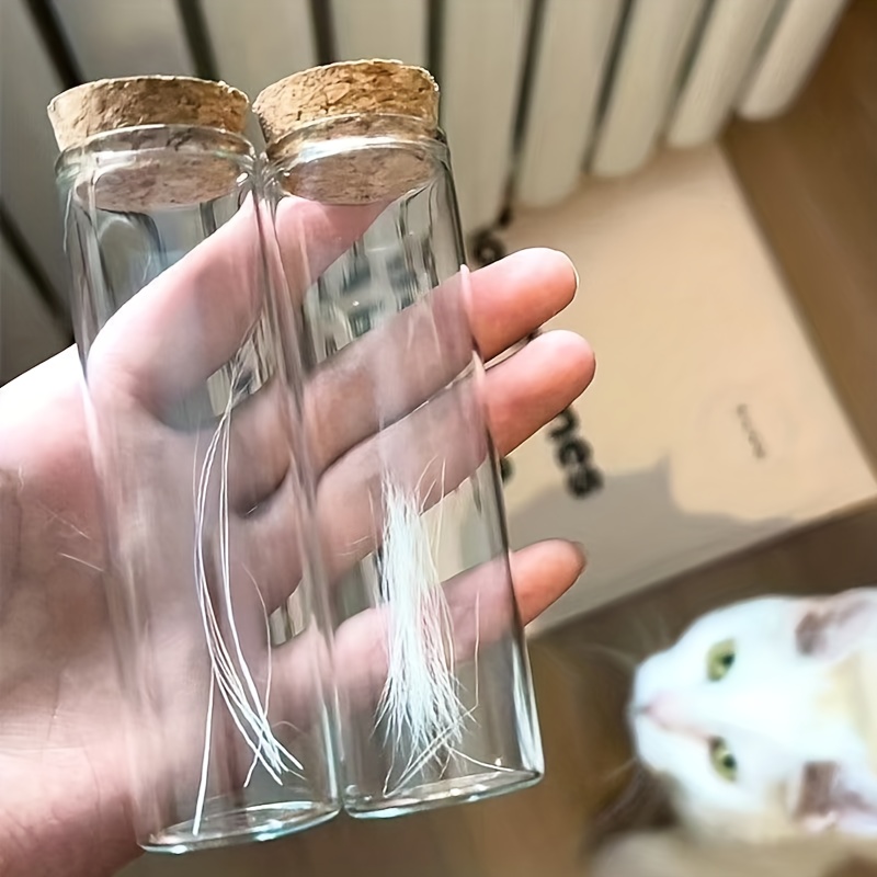 Image of 2pcs Keepsake Wish Glass Bottle, Pet Hair And Whisker Storage Container For Cats And Dogs, Pet Good Luck To Owners, Coffee Bean Storage Bottle, Message In A Bottle, Wish Bottle, Bean Collection Bottle