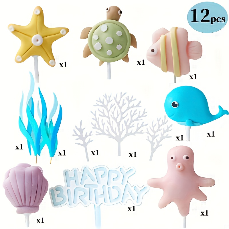 12pcs Cake Decorations, Baking Accessories, Soft Clay Turtle And Shell Inserts For Birthday Dessert Table Cupcakes And Tarts For Halloween,christmas Event & Party Supplies