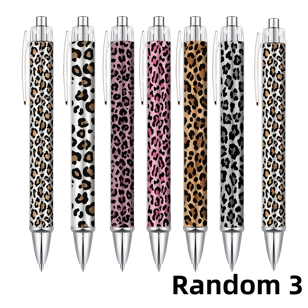 TEMU Leopard Print Ballpoint Pen, Random 3pcs, Writing Pen, Cute Black Ink Tip For Smooth Writing, Home And Office Supplies, Leopard Print Ballpoint
