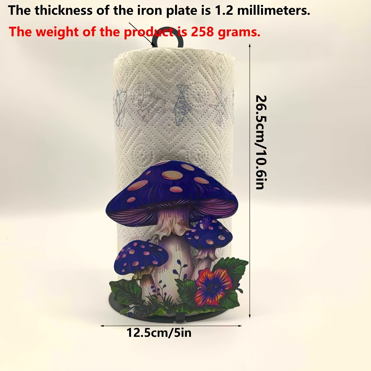 TEMU 10.6-inch Cast Iron Mushroom Tissue Holder - No Drilling Required, Surface-mounted, Festive Decoration, Suitable For Kitchen, Bathroom, And