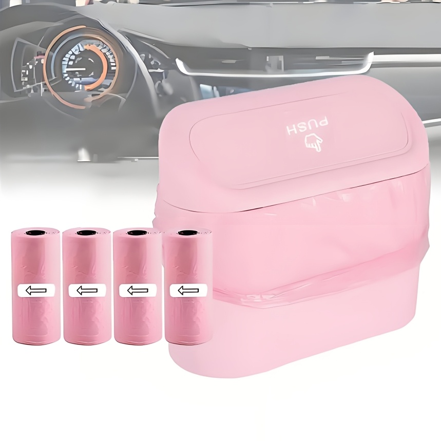 Car Trash Can With Lid + 4 Rolls Of Garbage Bag, Leak-proof, Portable Hanging Trash Can For Vehicle Organization