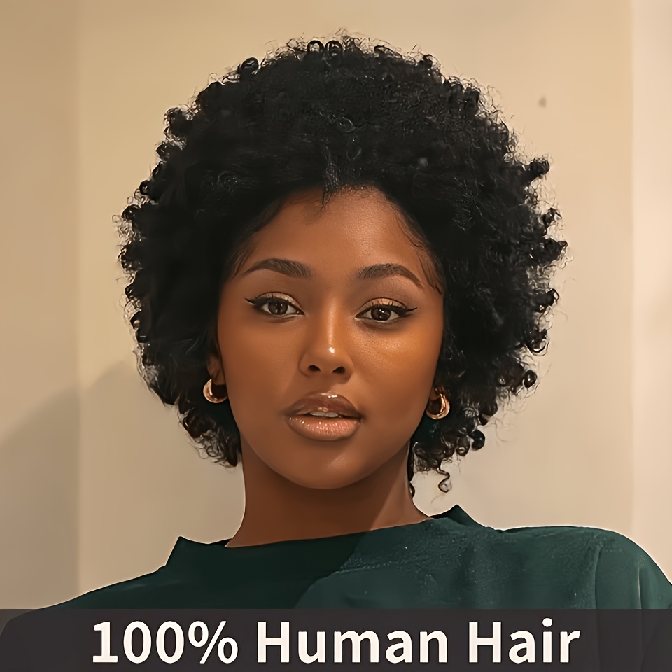 200% Density Afro Puff Curly Wave Human Hair Wig | , Authentic Brazilian Human Hair, Completely Machine , And Soft, Realistic , Perfect For Holidays And Parties - Cuklop