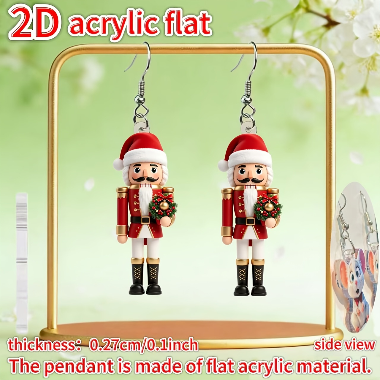 2D Flat Nutcracker Design Earrings, Cute Christmas Jewelry