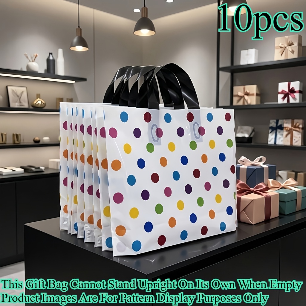TEMU Gift For Her/him 10pcs Colorful Polka Dot Plastic Gift Bags | Durable Portable Tote Bags For Stylish Gifts, Colorful Polka Dot Gift Bags With