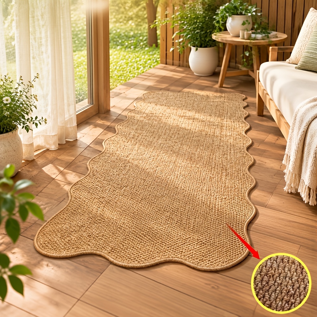 TEMU 1pc Faux Jute Outdoor Mat, Hallway Aisle Bedside Runner Mat, Floor Mat, Rustic Brown, Densely Woven With Full, Large Grains, Fade-resistant,