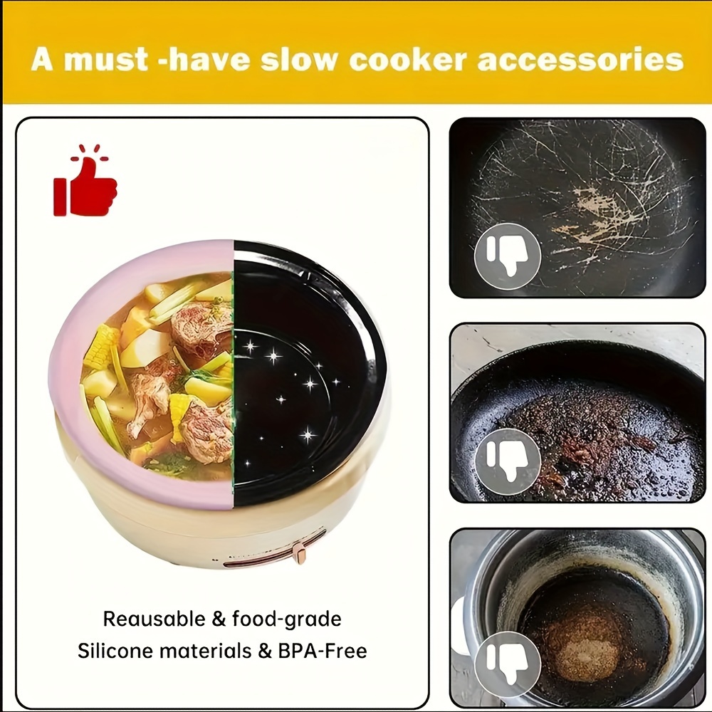 silicone slow cooker liner reusable 6 8 quart cooking bag leakproof dishwasher safe oval round 7 8qt compatible kitchen cooking accessory details 1