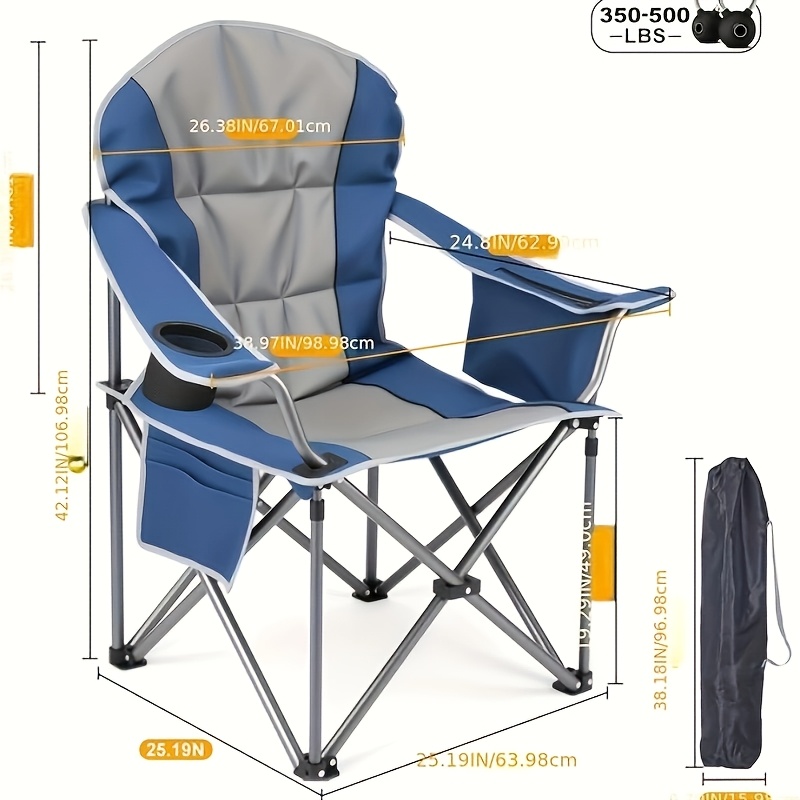 oversized heavy duty folding camping chair padded high back adjustable lumbar support extra wide for adults 500 lbs portable outdoor