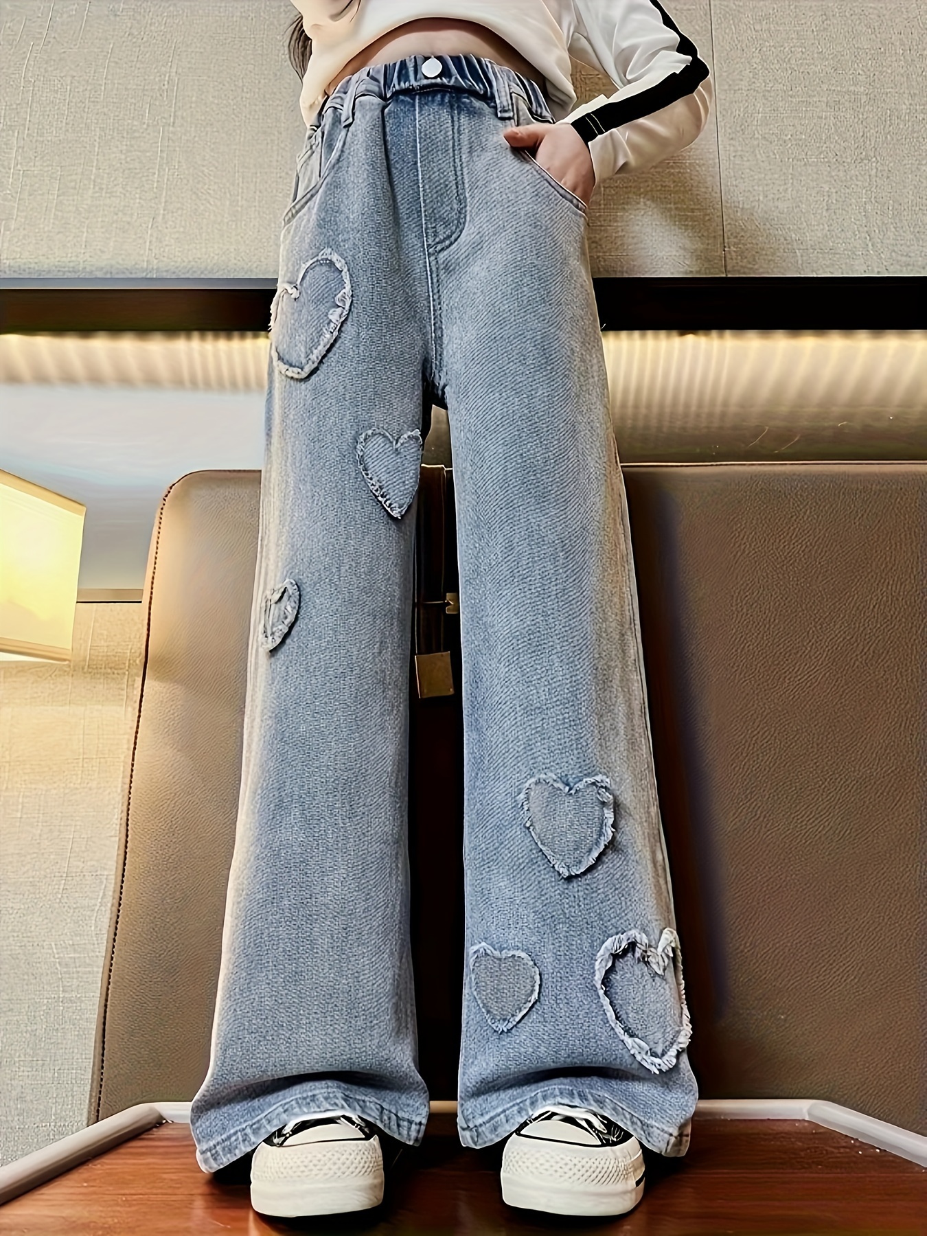 Kids Jeans Fashion Hole Design Bell Bottom Girl's Denim Pants,6M
