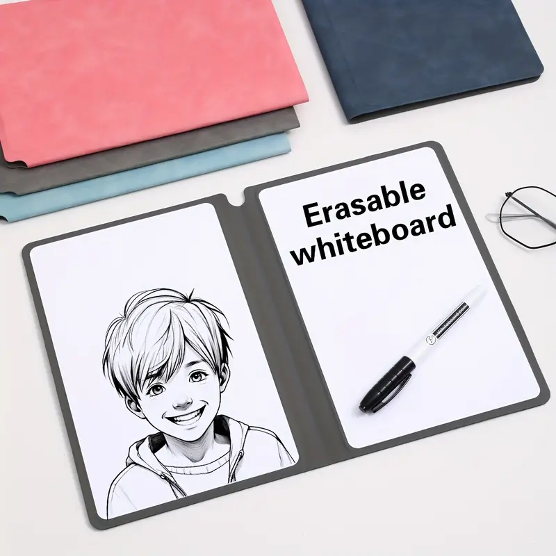 1pc reusable whiteboard notebook 9 52in 6 69in with black suede eraser cloth whiteboard writing set multiple colors for office painting doodling learning and diverse for office Product details 9