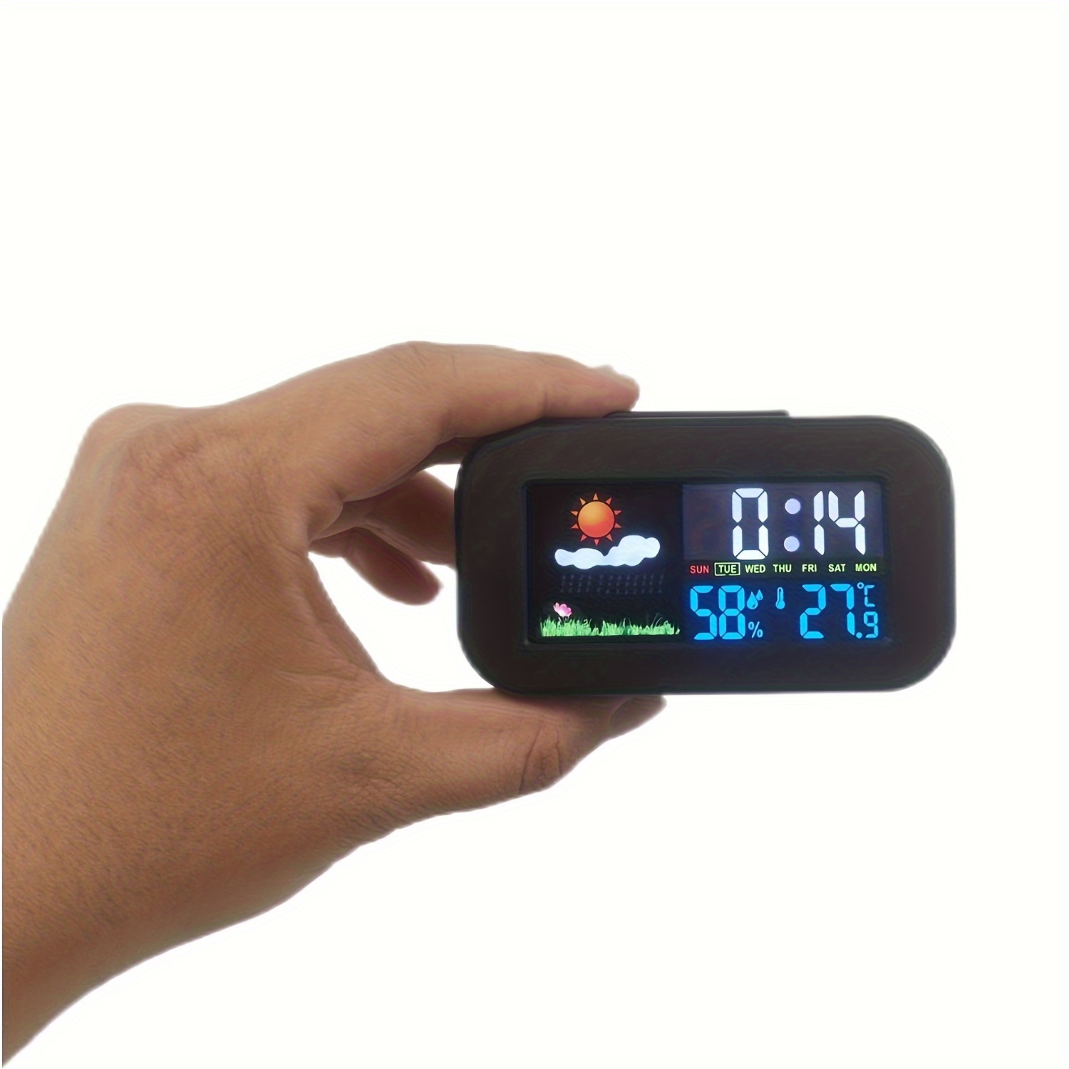 TEMU Digital Thermometer Hygrometer Alarm Clock With Backlight & Temperature/humidity Monitor - Switchable / Display, Abs Suitable For,, Office,