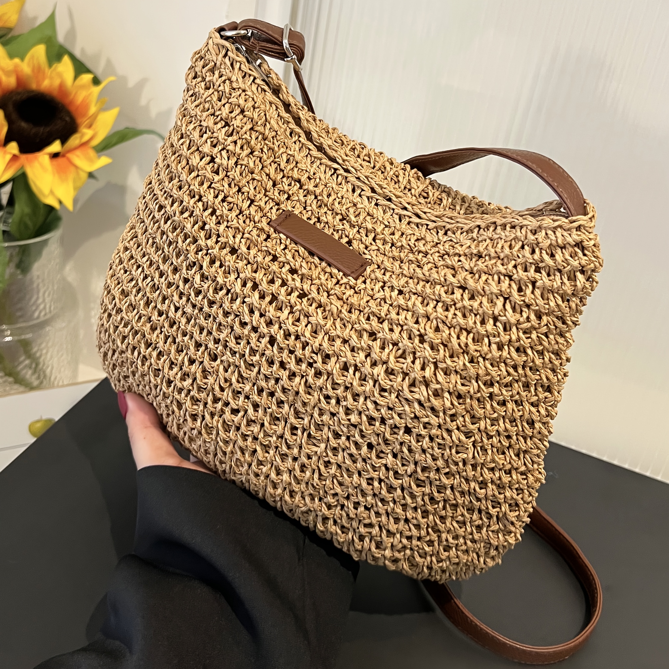 TEMU Borsa a Spalla Singola da Donna in Tessuto Intrecciato Elegante e Casual, Borsa a Tracolla Versatile e Raffinata con Tracolla Regolabile, Adatta