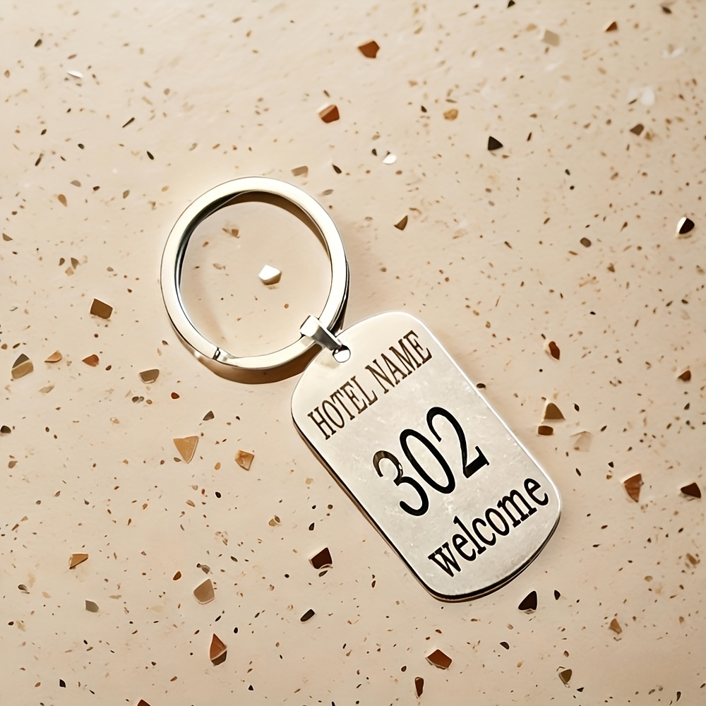 TEMU Portachiavi in acciaio inossidabile con dell'hotel personalizzato - Stile business, numero della e messaggio di personalizzati, ciondolo