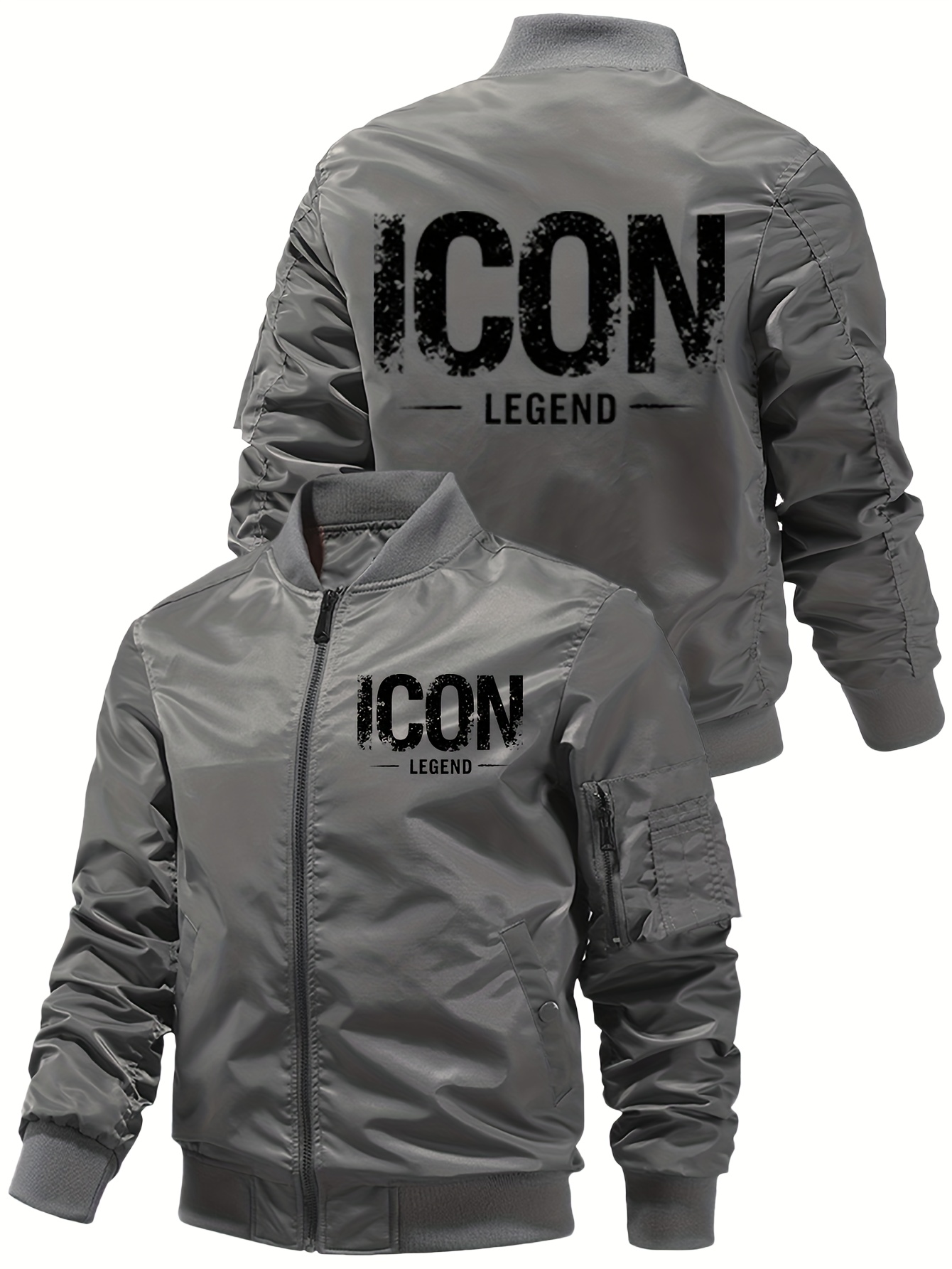 MA1 Pilotjas voor Heren - Vliegtas met Rits en IKON LEGEND Achterkant Print, Volledige Ritssluiting, Opstaande Kraag