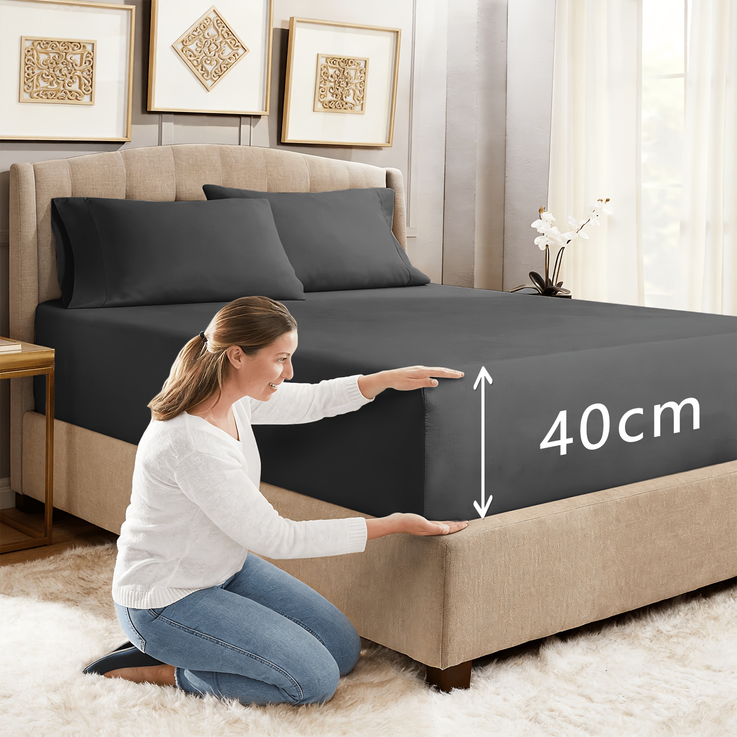 1 Pack Adjustable Fitted Microfiber Bed Sheet For 90, 105, 135, 150, 180cm Beds, 300 Tc Extra Deep Pocket Fitted Sheet, 360° Elastic, 40cm Height, Soft And Breathable