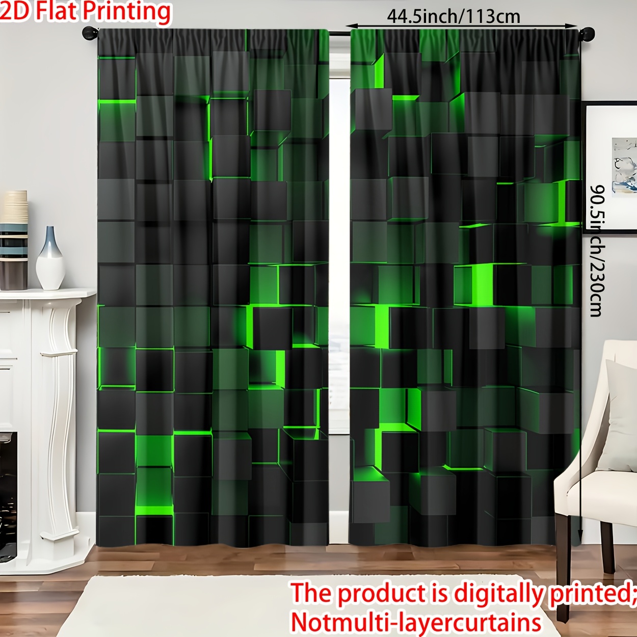 TEMU 2d Flat, 2 Panels, 2d Flat Printing, Polyester Material, Decorative Theme, High-definition Series -style Decorative Pattern Printed Curtains,