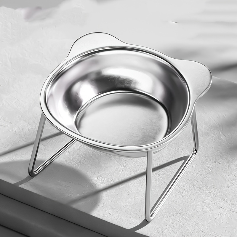 TEMU 304 Stainless Steel Elevated For Cat Bowl, Tilted Raised Pet Food Bowl With Stand, Neck Friendly Anti Vomiting Feeder For Cats