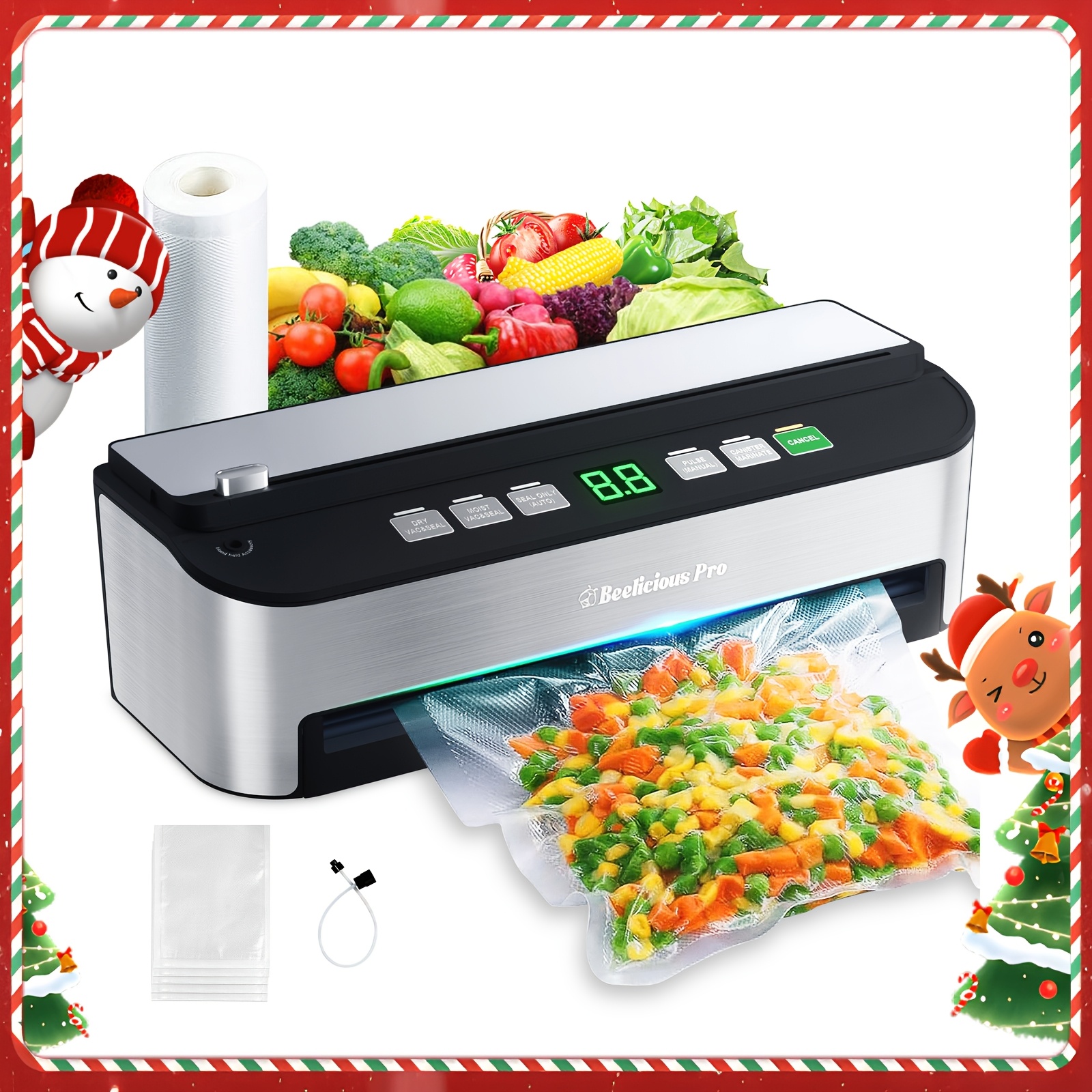 

Beelicious® Vacuum Sealer Machine - 85000pa Fully Automatic With Built-in Cutter, Bag Storage, Vacuum Bags X5, Roll Bags X1, /dry , Hose, Digital Countdown | Sous Vide