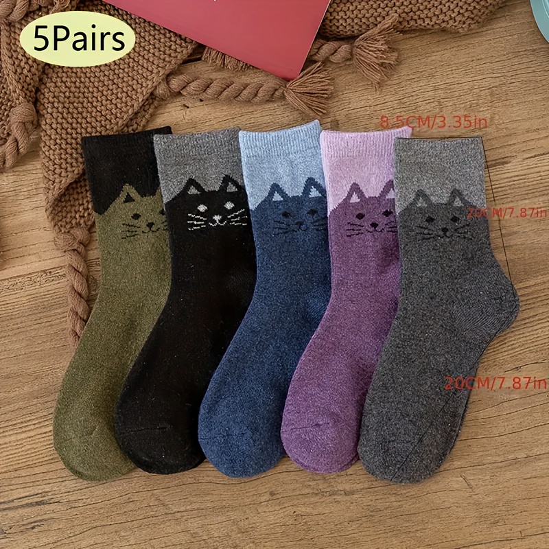 TEMU 5 Pairs Of Women's Mid-calf Socks With Cartoon , Thickened For