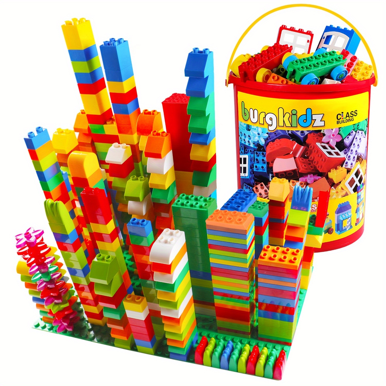 

Burgkidz Big Set - 214 Pieces Toddler Educational Large Size Bricks - 13 And Storage Bucket - Compatible With All Major Bulk Bricks Set