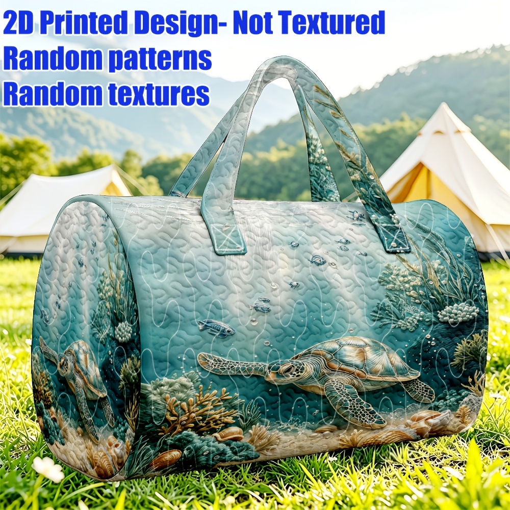 TEMU 1pc 2d Printed Women's Handbag, Ocean Turtle Coral Seashells Printed, Fresh Underwater Style Large Capacity Travel Handbag For Weekend Trips,