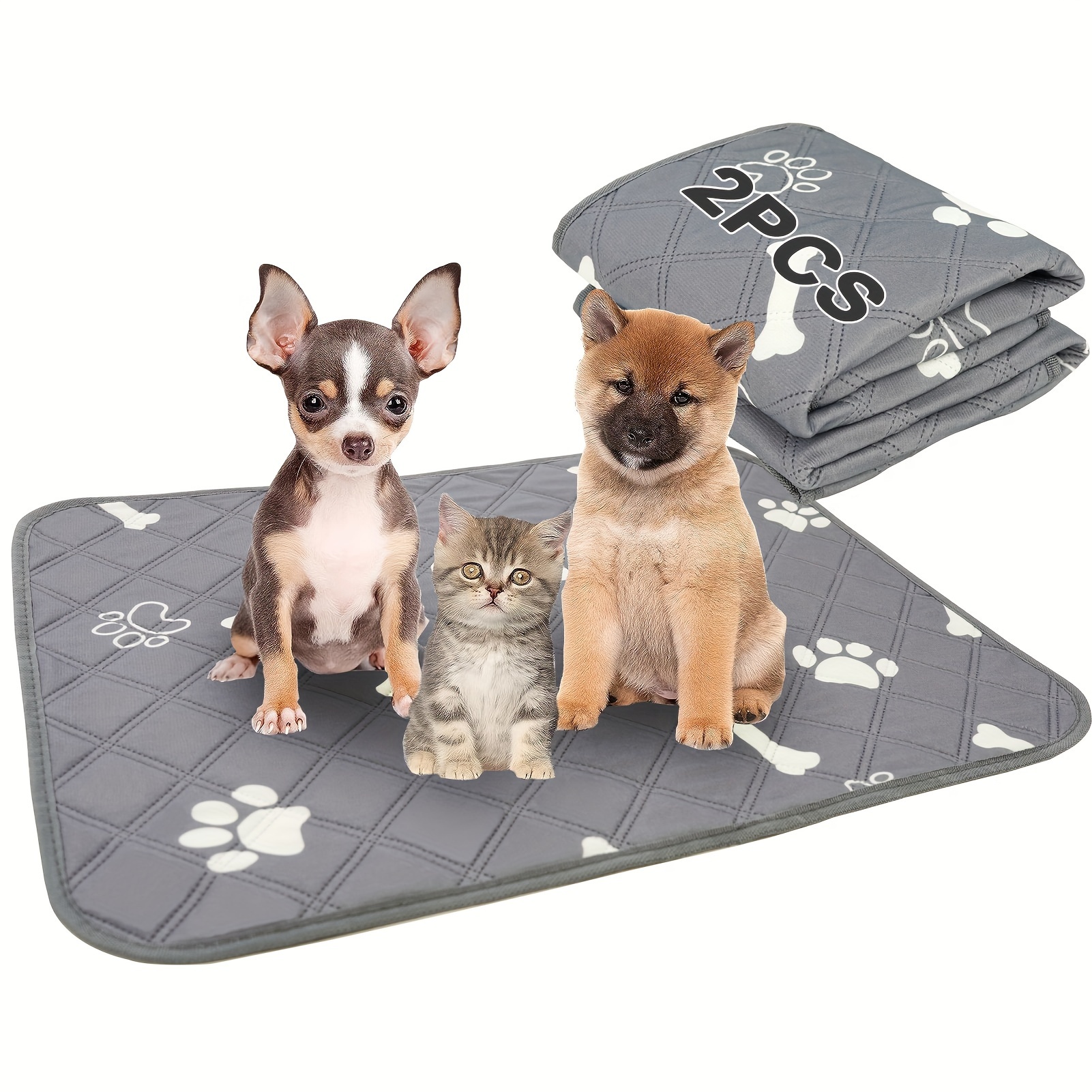 

2pcs Washable Dog Pee Pads - Absorbent, Leak-proof Pet Training Mats With Non-slip Waterproof Bottom For , Reusable Gray Quilted Design With , Pads | Paw | Pet Mats, Puppy Pee Pads