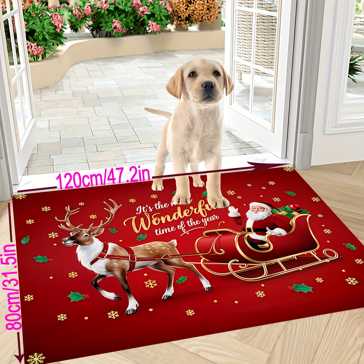 TEMU 1pc Sled Pattern Door Mat, "it's The Most Of The Year" Printed Home Christmas Decor Carpet, Machine Washable, Winter Wash Basin Bathtub Side