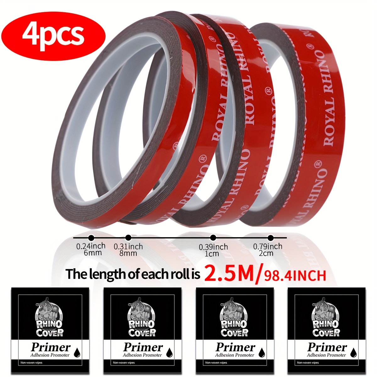[4-roll Package] Heavy-duty Double-sided Tape-different Specifications Your Needs Waterproof, High Temp Resistant For Cars & Home Decor, Indoor/outdoor Use