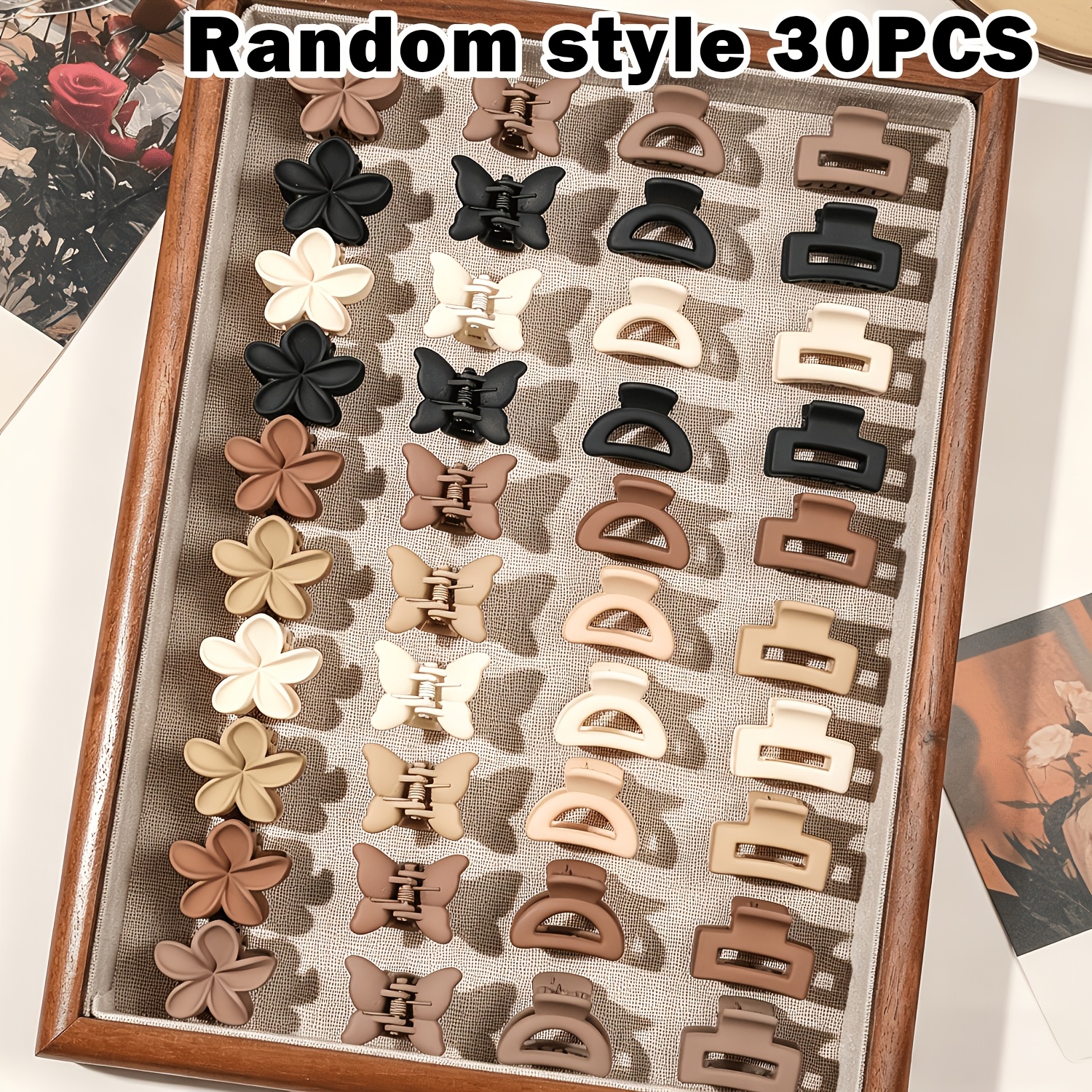 TEMU 30pcs Random Style Claw Clip, Floral Square Hair Clip, Focusing On A Gentle Commuter Style, Suitable For Such As Tidying Up Broken Hair, Fixing