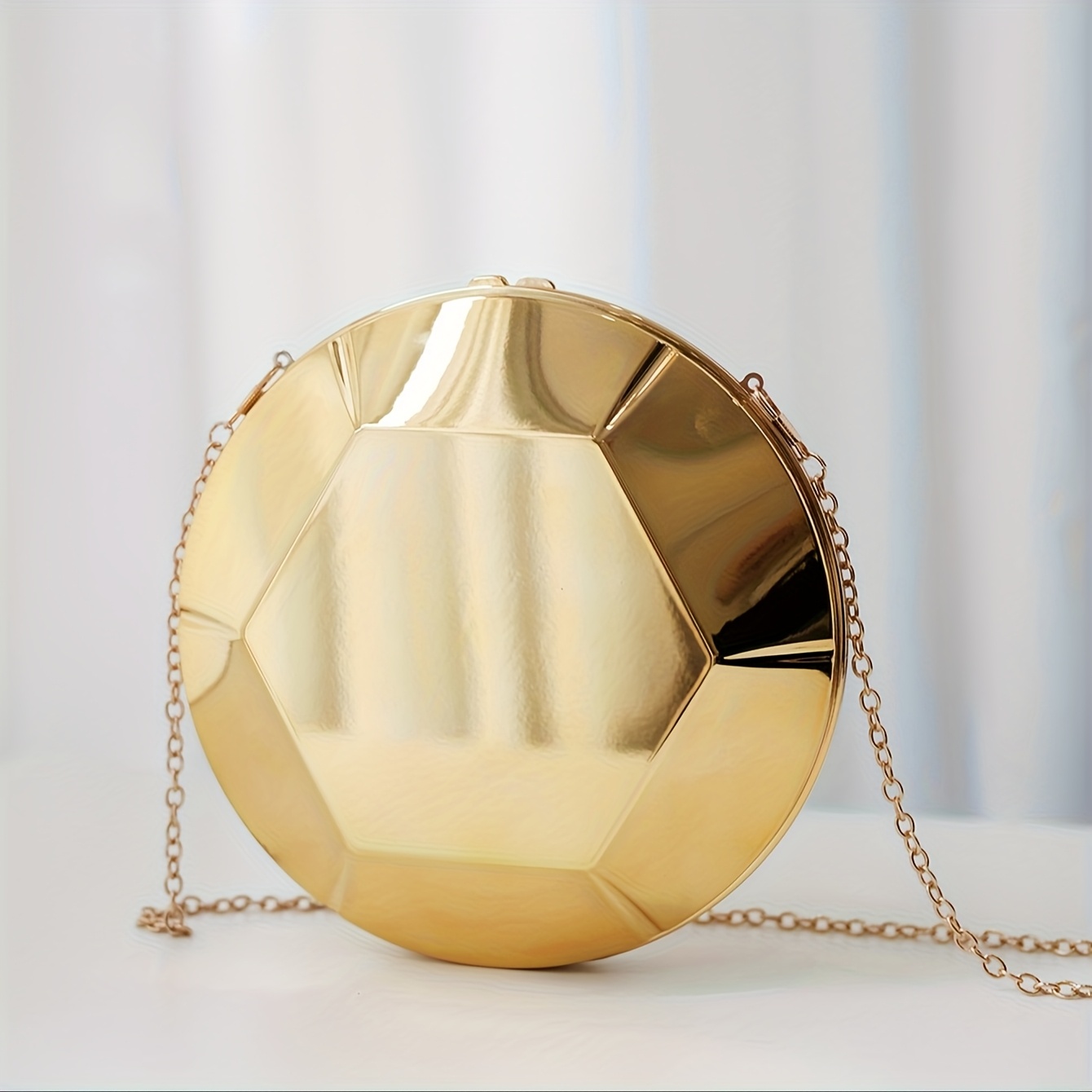 Women's UFO Evening Bag with Detachable Chain Strap - Hexagonal Disco Party Purse, Magnetic Closure, Minimalist Glamorous Clutch for Weddings, Galas, Concerts - Golden/, Elegant Evening Handbag Gift for Women, Galaxy Event Accessory, Smooth Glossy Finish, Concert Purse, Modern Design, Synthetic Leather Lining, Stylish Accessory, Women's Fashion