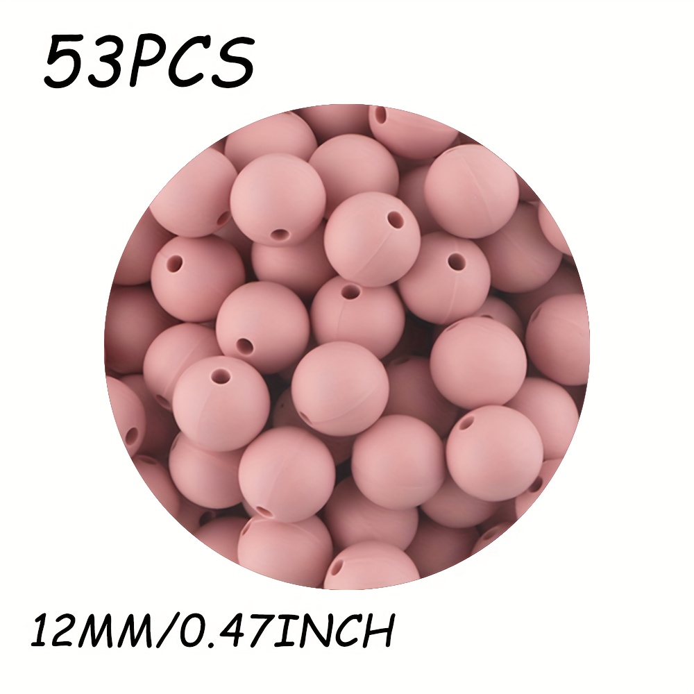 TEMU 53pcs, Bead And Bead Assortment, 12mm Solid Color Silicone Bead Combination, As Well As Monochrome (dark Pink, Blush, Peach, Etc.) Silicone