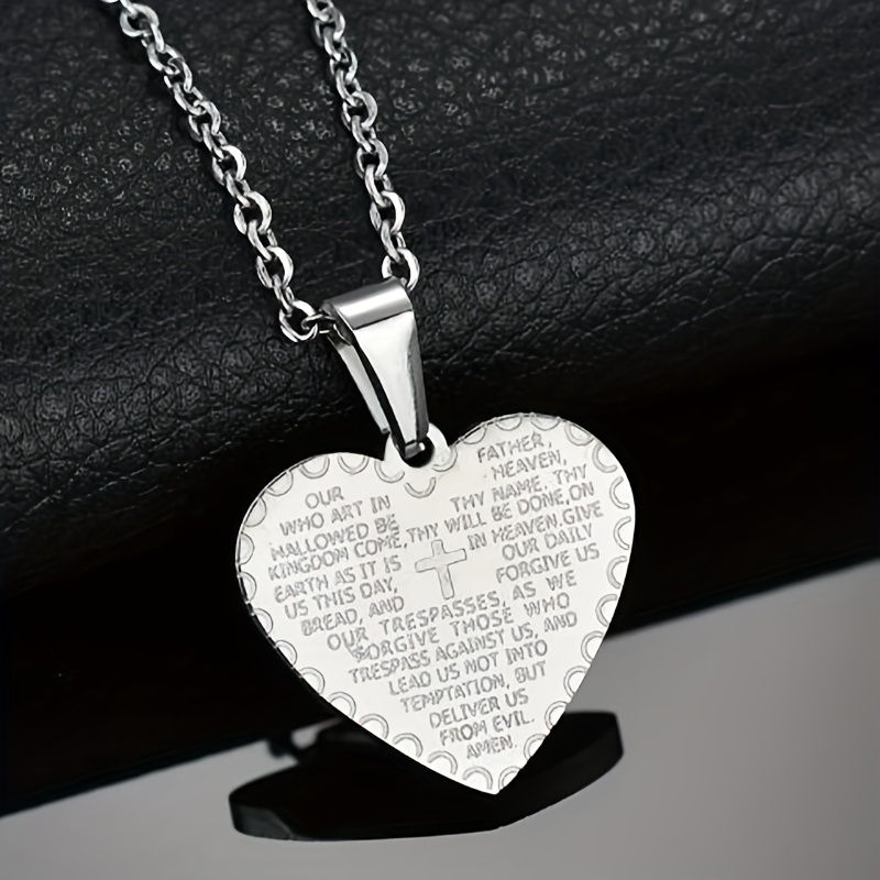 Stainless Steel Heart Pendant Necklace with Scripture Verse Golden Tone