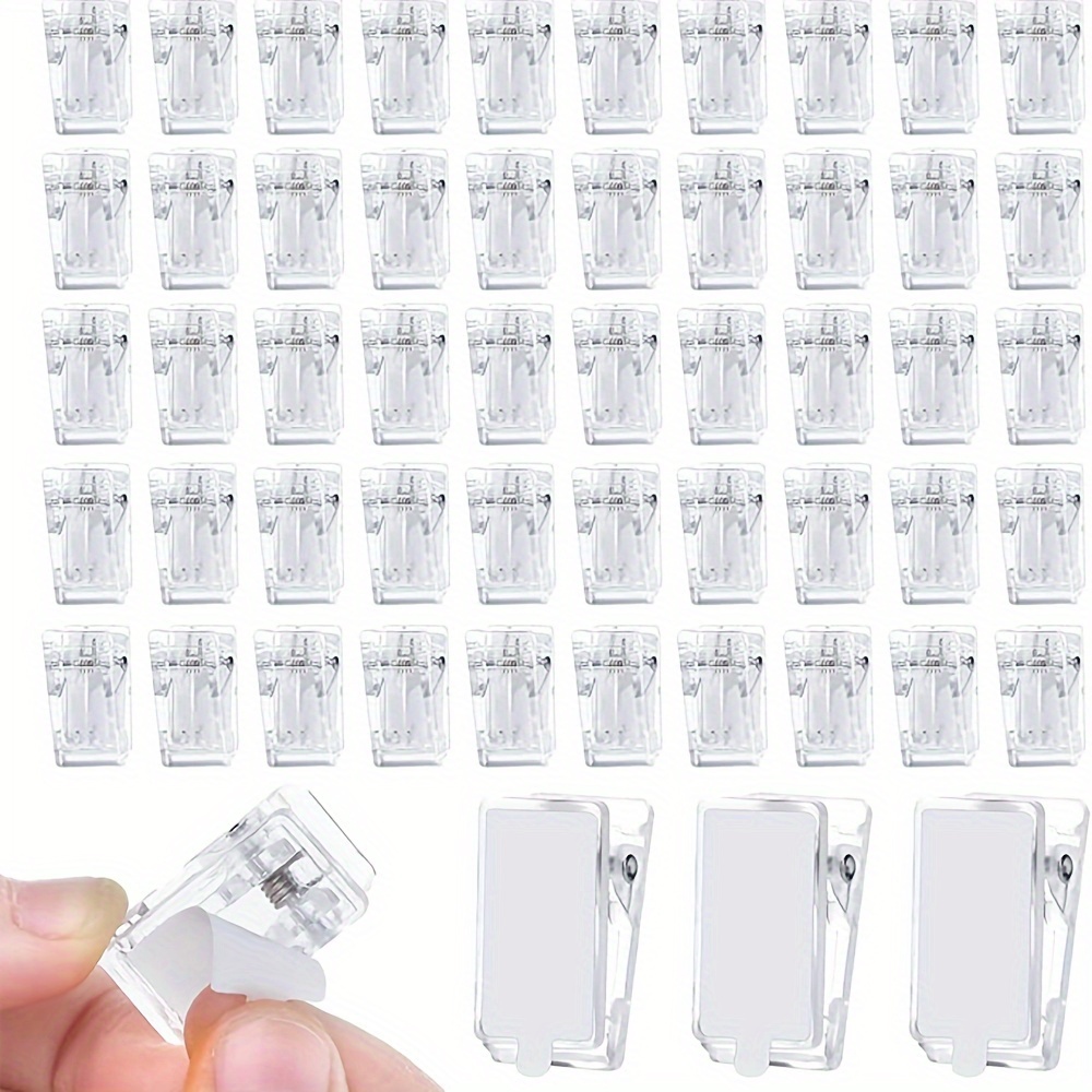 

50pcs Clips Muraux Auto-Adhésifs Transparents - Clips à Ressort pour Tapisseries, Affiches, Couvertures & Drapeaux - Installation Facile, en Plastique , Crochets Utilitaires