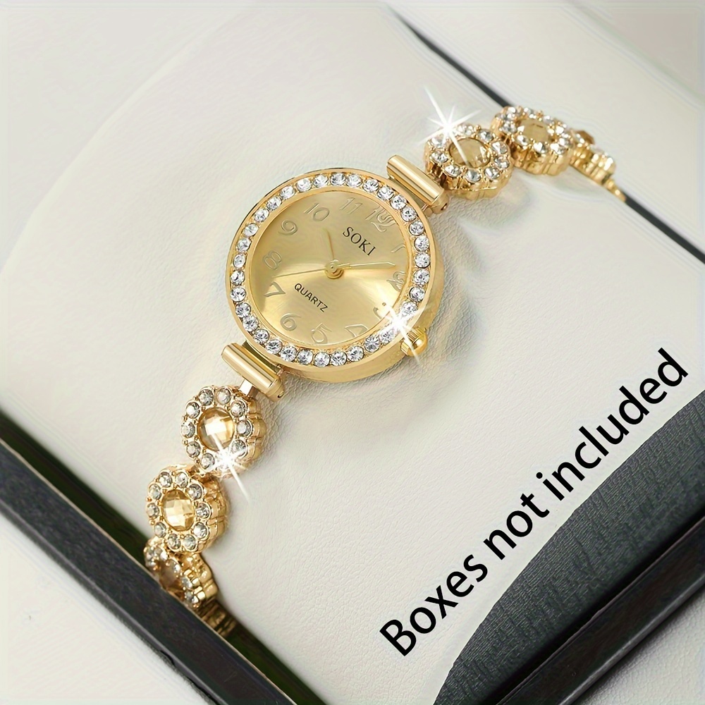 

Elegant Women's Golden-tone Vintage Round Quartz Watch With Sparkling Rhinestones - Shockproof, Japanese Toward Women Luxury Stainless Steel Watches Toward Women