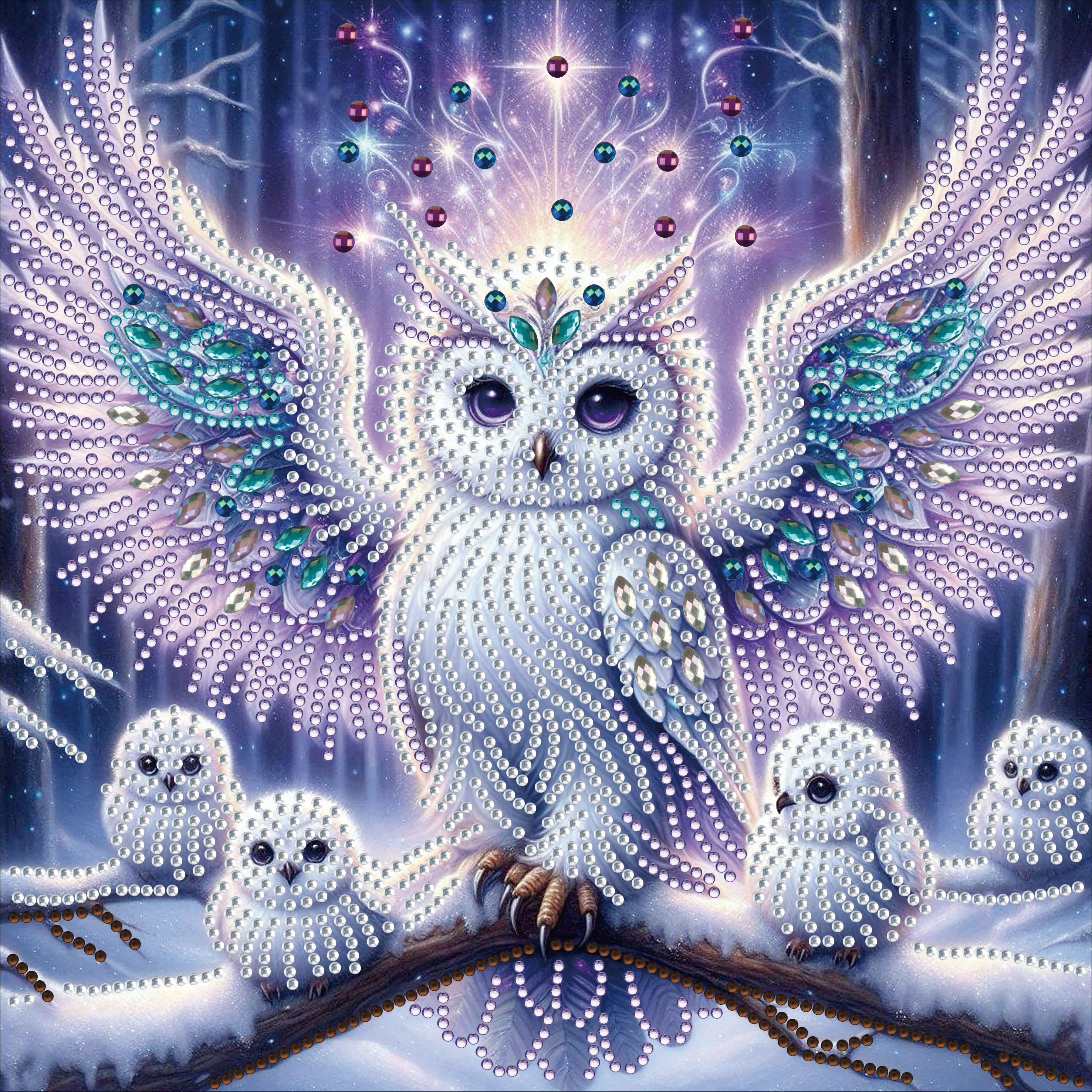 

5d Diy Diamond Painting Kit - Snowy Forest Owl Family | Special Shaped Crystal Diamonds Partial Drill Mosaic Art | Canvas Animal Themed Handcraft Gift | Unframed Wall Decor For Home And Office