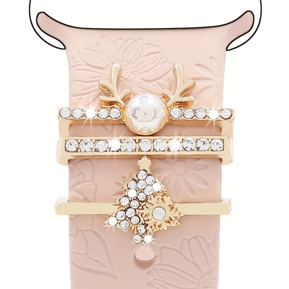 TEMU 3pcs Women's Watch Band Decorative Rings, Watch Band Charms, Christmas Tree & Antler Series, Multiple Sizes Available, Suitable For Watch Bands