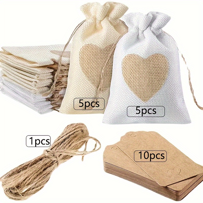 Image of Gift For Her/him Set Of 21 Reusable Burlap Gift Bags, Featuring Hemp Rope Ties And Gift Tag Lanyards, Perfect For Weddings, Birthdays, , And Jewelry Packaging