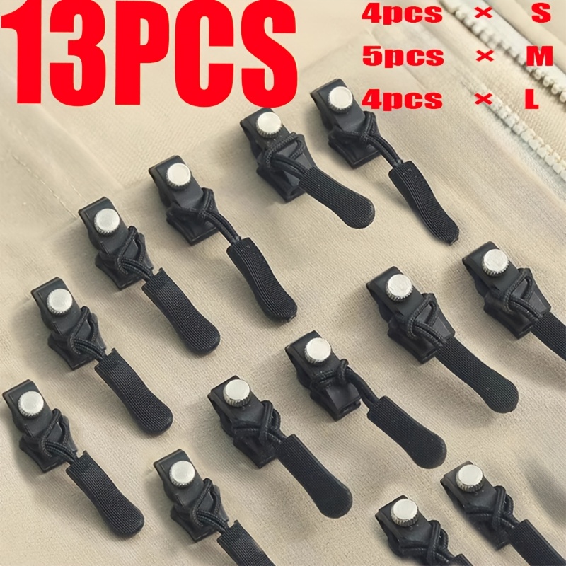 TEMU Ensemble de 13 têtes de fermeture éclair de réparation détachable rapidement, 4 pièces X 5 pièces X M et 4 pièces X L, comprenant 3 tailles