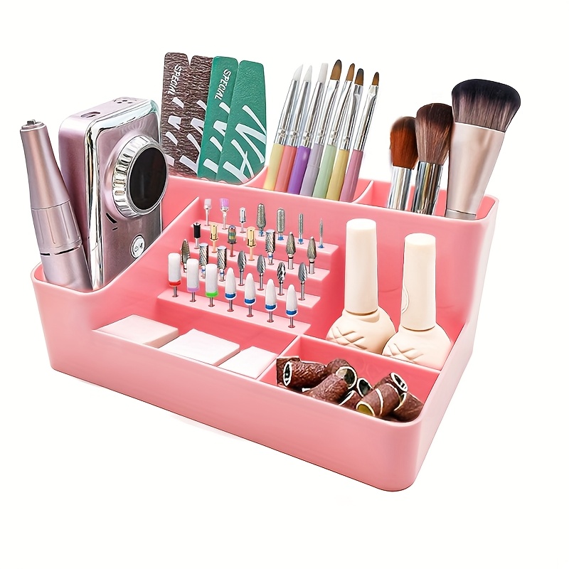  28 capacity professional manicure pedicure organizer with 3 compartments transparent drawers fixed compartments durable plastic bathroom storage box for nail art supplies makeup brushes beauty tools nail tech accessories   polished   Product details 0